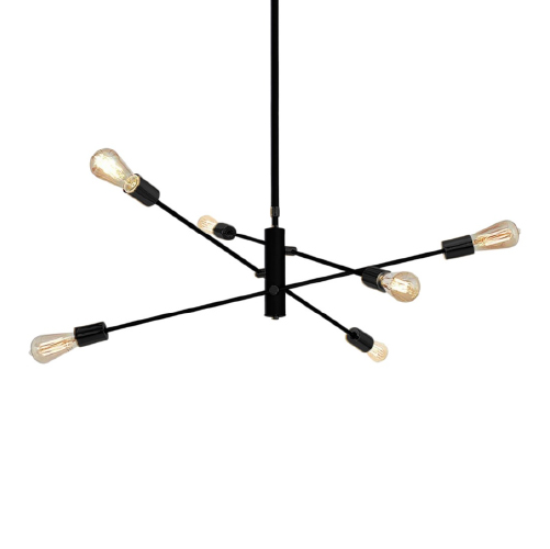 Araña 6 luces E27 negra Vintage